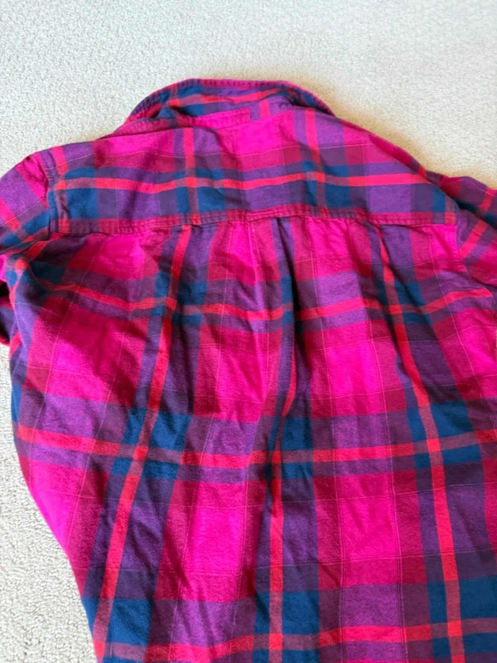 Universal Thread Hot Pink and Navy Plaid Flannel Button-Up Shirt - Picture 2 of 2